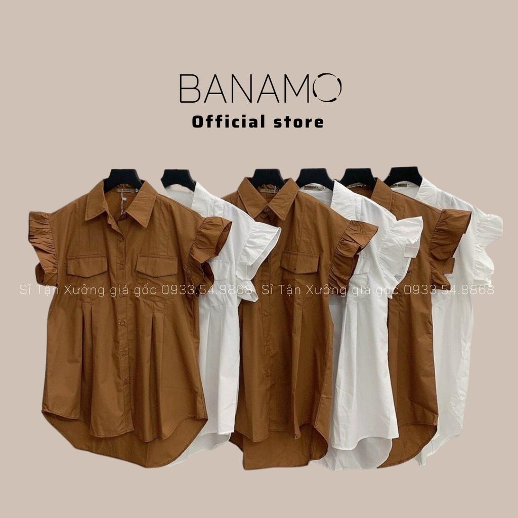 Áo sơ mi nữ cộc tay bèo cánh tiên hàng thiết kế thời trang Banamo Fashion sơ mi cộc tay bèo cánh tiên 3931