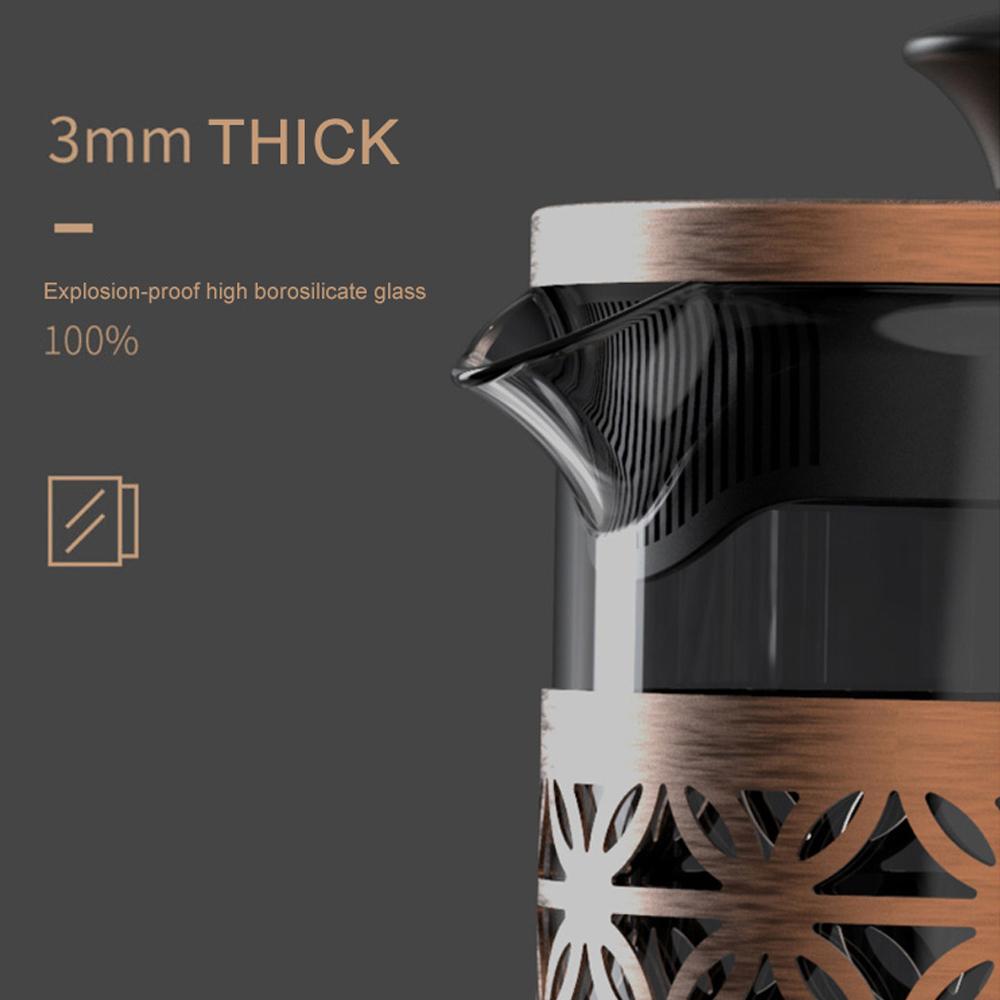 Bình pha cà phê 1000ml được làm bằng thủy tinh borosilicat chịu nhiệt chất lượng cao, Thanh nén và 3 lớp lọc bằng thép không gỉ