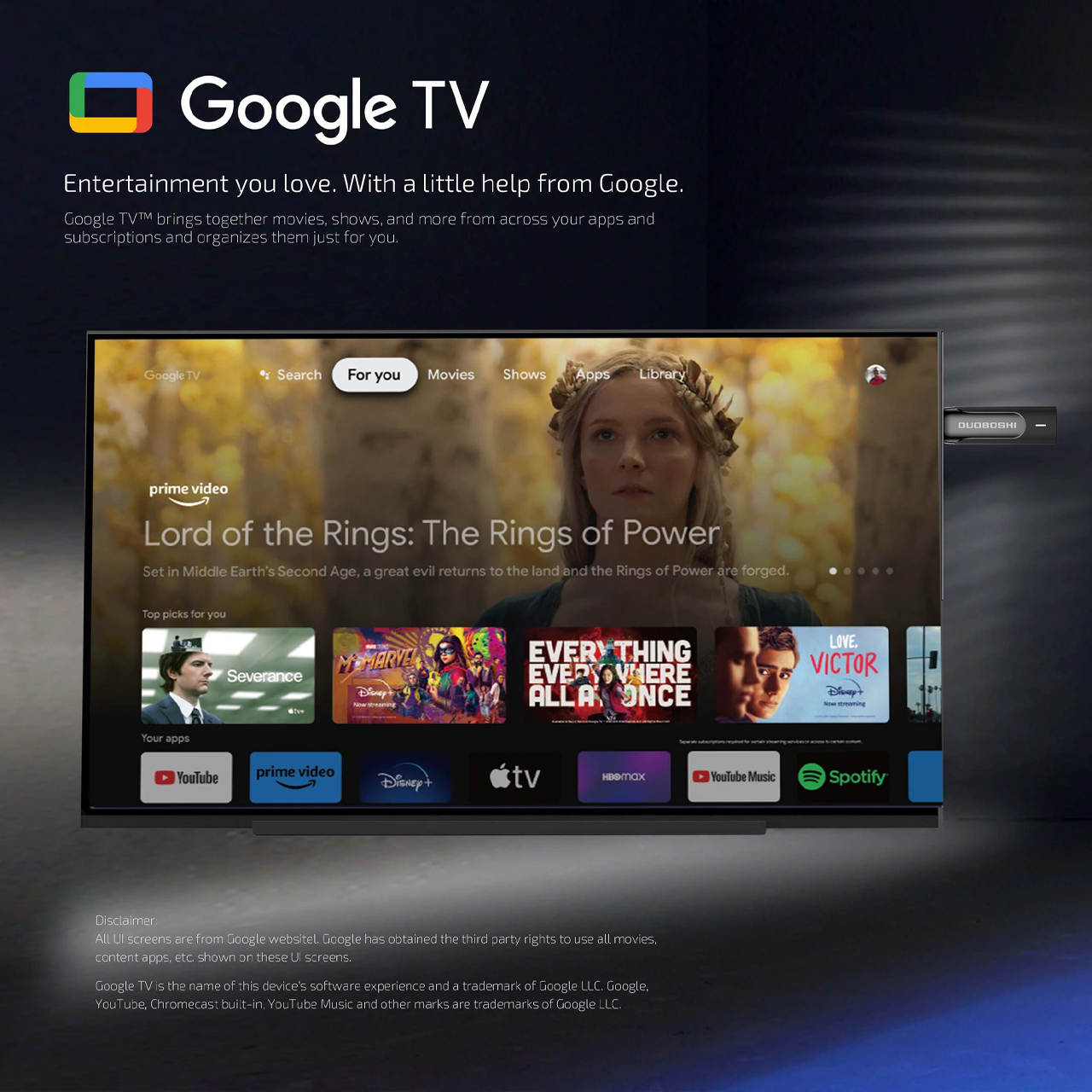 Bộ điều khiển thông minh Google Chromecast with Google TV DUOBOSHI GT11 4K kết nối không dây wifi băng tần kép, bluetooth - hàng nhập khẩu