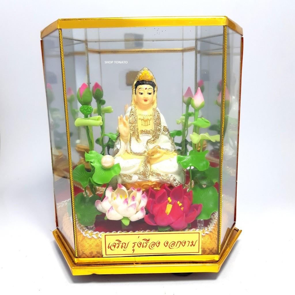 PHẬT QUAN ÂM NGỒI TRUNG HỘP ĐÈN CAO 18CM