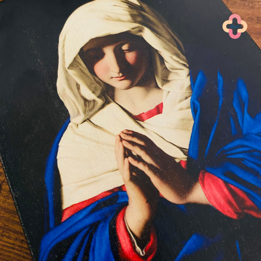 Icon Đức Mẹ Cầu Nguyện Beati - Tranh Gỗ Thủ Công Rustic / Icon of Mother Mary Praying