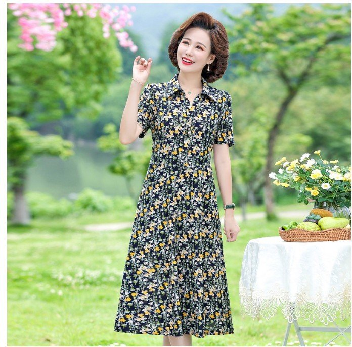 Đầm Hoa Nữ Trung Niên Rộng Rãi Mát Mẻ VH87 - Hàng Quảng Châu Cao Cấp