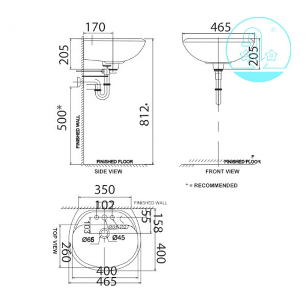 Chậu treo tường 3 lỗ American Standard VF-0940.3H