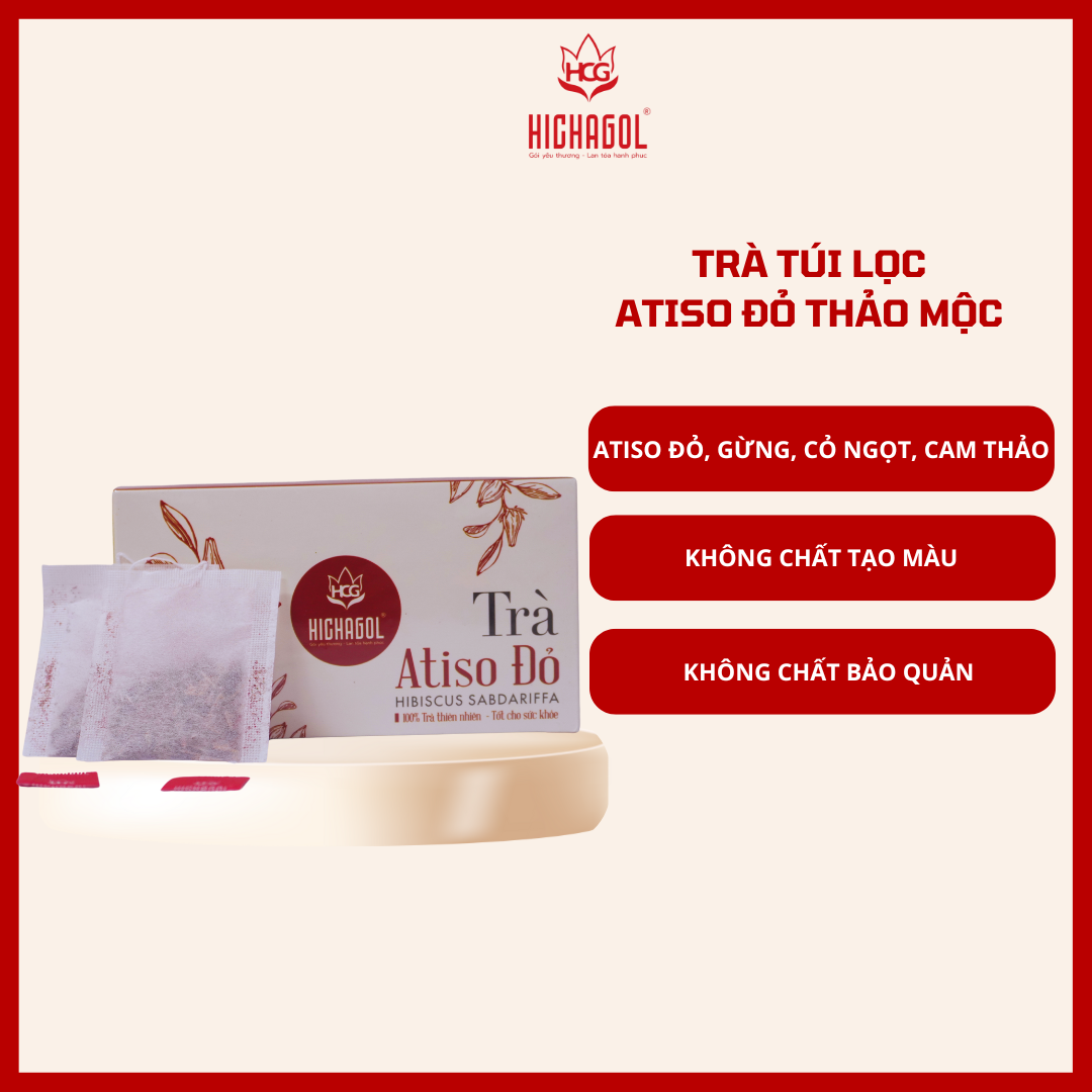 Trà túi lọc Atiso đỏ thảo mộc, hộp 20 gói. Hỗ trợ mát gan, ngủ ngon, bổ sung vitamin C....
