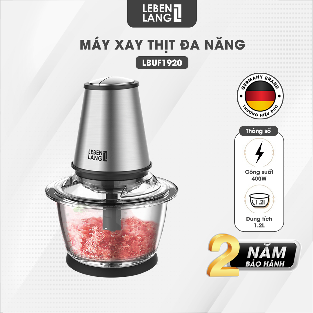 Máy xay thịt đa năng LEBENLANG cối thủy tinh, công suất 400W, dung tích 1200ml, model LBUF1920 - hàng chính hãng