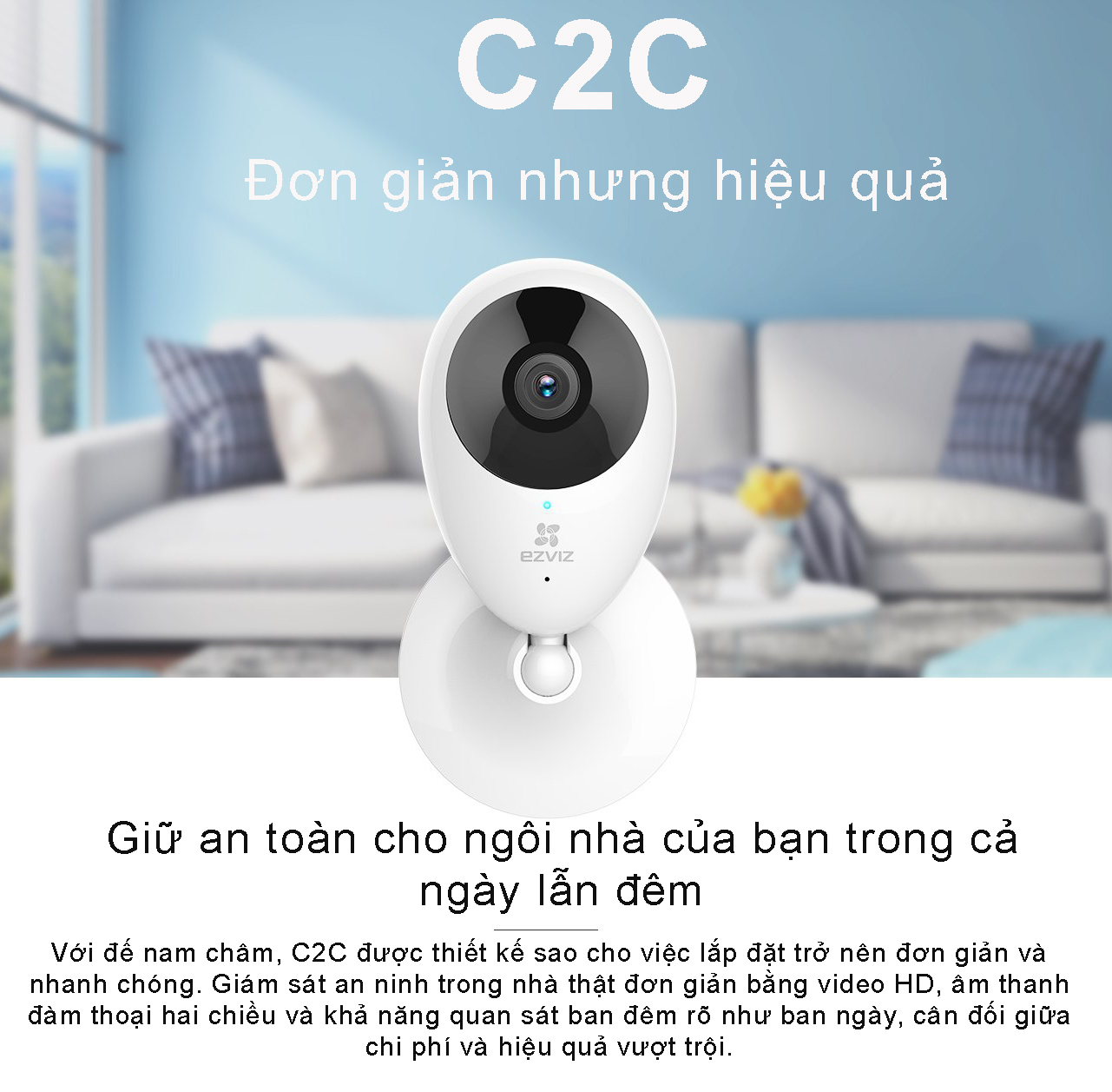 Camera chính hãng wifi Ezviz C2C chống nhiễu và chống ngược sáng kỹ thật số với độ bảo mật cao kèm thẻ nhớ 64GB- Hàng nhập khẩu (TẶNG KÈM ĐẦU ĐỌC THẺ NHỚ CAO CẤP)