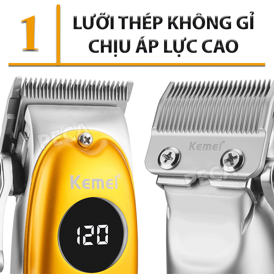 Tông đơ cắt tóc chuyên nghiệp KEMEI KM-1955 màn hình LCD hiển thị sử dụng sạc USB tiện lợi toàn thân hợp kim cao cấp công suất mạnh mẽ Tặng kèm áo choàng cắt tóc, kéo, lược cắt tóc  chuyên dụng cắt tóc trẻ em, người lớn, tiệm tóc barber, salon