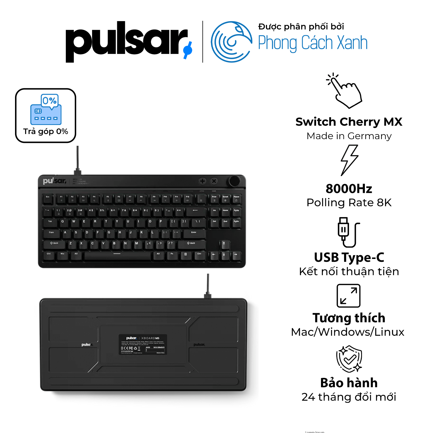 Bàn phím cơ Pulsar Xboard MS TKL ANSI - 8K Polling Rate - Hàng Chính Hãng