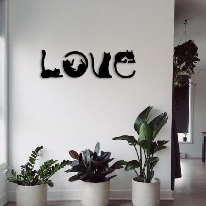 Set Tranh gỗ treo tường &quot; Love- Cat &quot; dùng để trang trí phòng khách, phòng ngủ, decor cửa hàng, cửa hiệu
