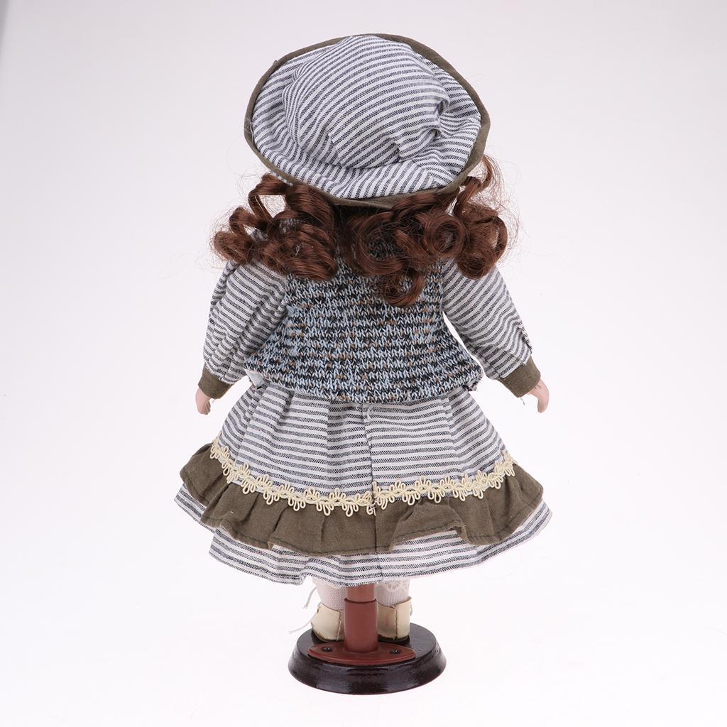 30cm Porcelain Doll Girl Figure with Wood Stand Adult Collections