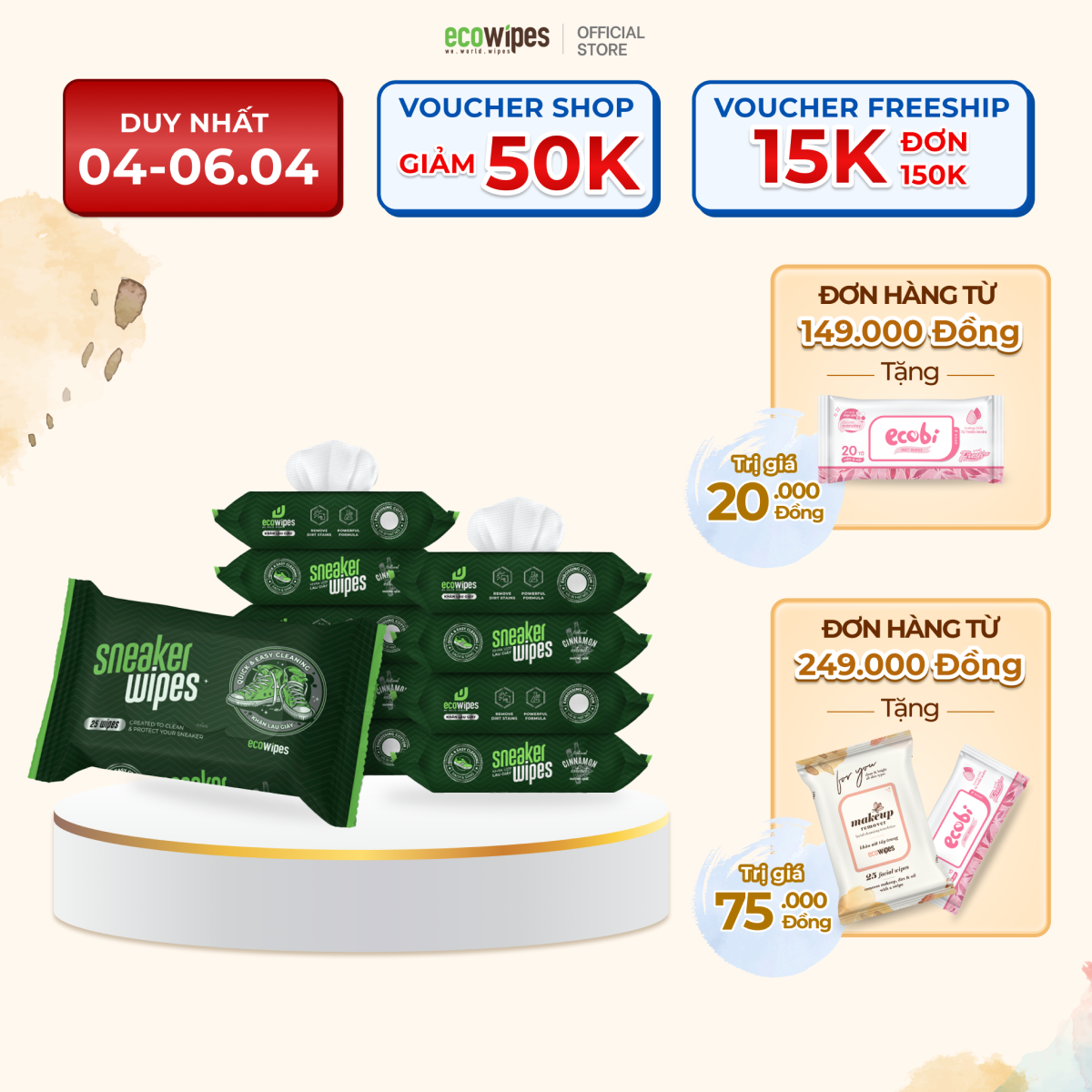 Combo 10 gói khăn ướt lau giày Sneaker Wipes gói 25 tờ làm sạch nhanh các loại vết bẩn