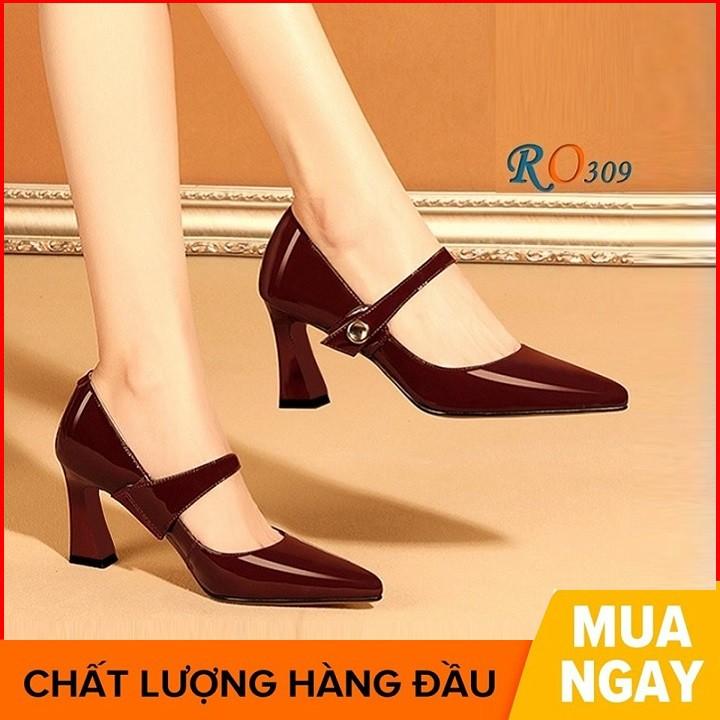 Giày cao gót nữ đẹp đế vuông 6 phân hai màu đen đỏ hàng hiệu rosata ro309