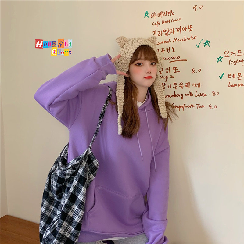 Áo Khoác Hoodie Trơn Ulzzang Unisex Màu Tím Chất Nỉ Bông Cao Cấp Dáng Rộng Nam Nữ - MM