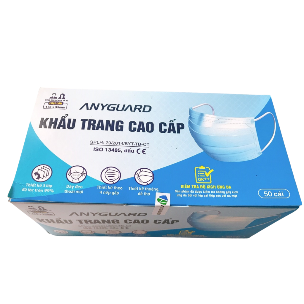 Khẩu trang y tế cao cấp ANYGUARD (ISO13485, FDA, CE), Hộp 50 cái