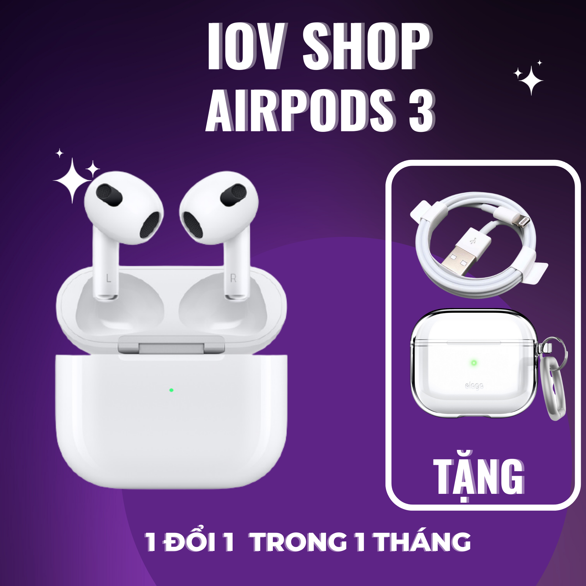 Tai nghe bluetooth Airpods 3 Rep 1:1 2023 dung lượng pin 350mAh, định vị, đổi tên, thao tác chạm cảm ứng,Xạc không dây - IOV