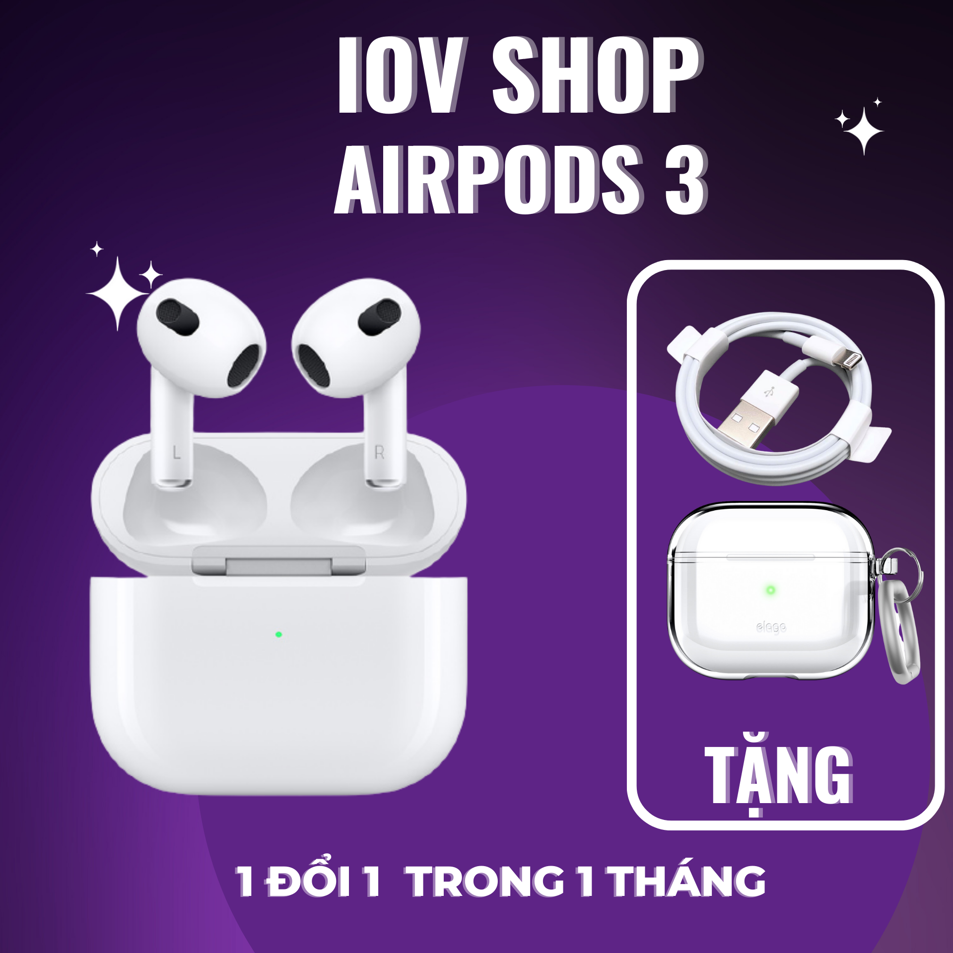 Tai nghe bluetooth Airpods 3 dung lượng pin 350mAh, định vị, đổi tên, thao tác chạm cảm ứng,Xạc không dây - IOV