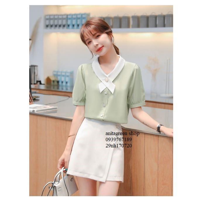nh170720-SƠ MI NỮ PHỐI BÂU TAY NGẮN