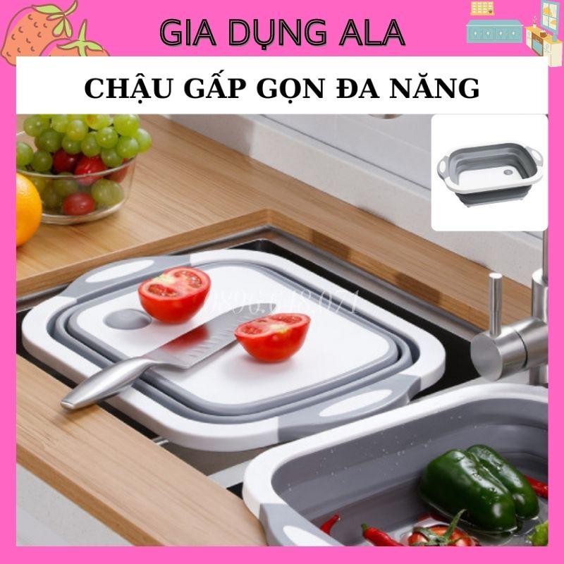 Chậu Gấp Gọn Kiêm Thớt Đa Năng, Rổ Đa Năng Gấp Gọn, Thớt Kèm Chậu 3in1