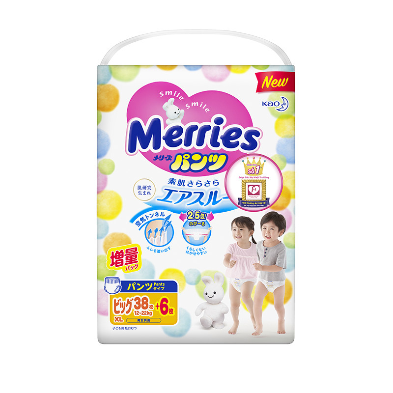 Bỉm Merries quần XL 38 + 6