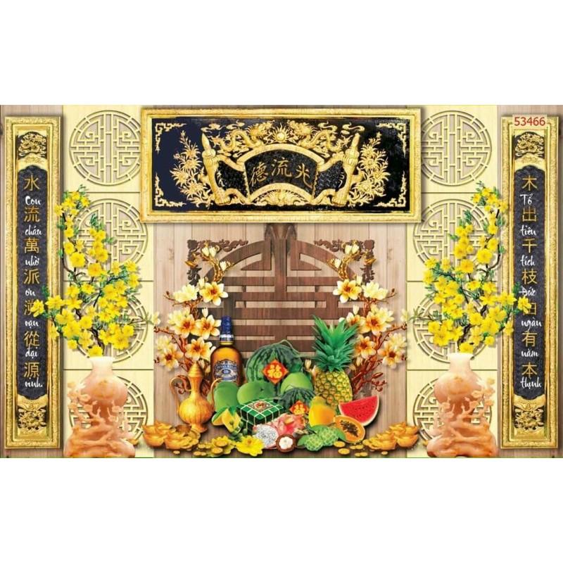 Tranh lụa dán tường 3d. tranh dán tường trang trí phòng thờ 3d kt 120x80cm