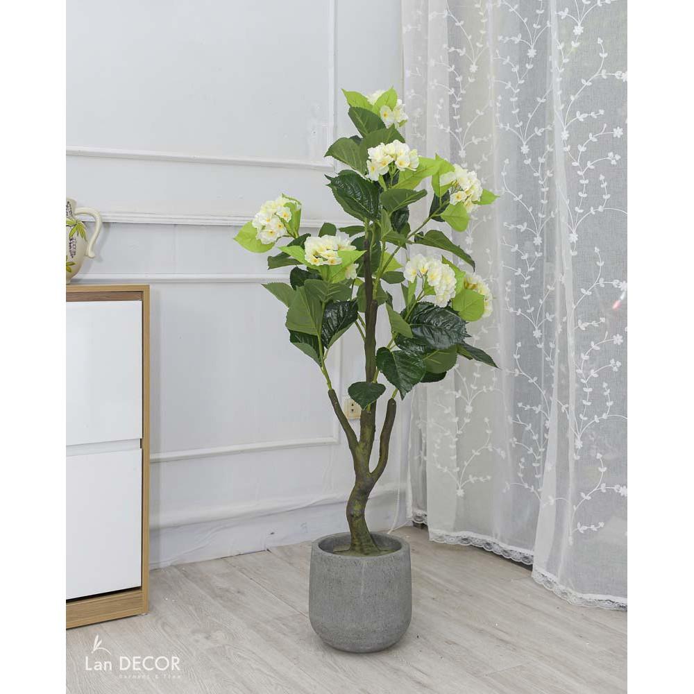 Cây giả - Cây hoa cẩm tú cầu trắng trang trí nhà, cửa hàng cao 1,3m - LC3008