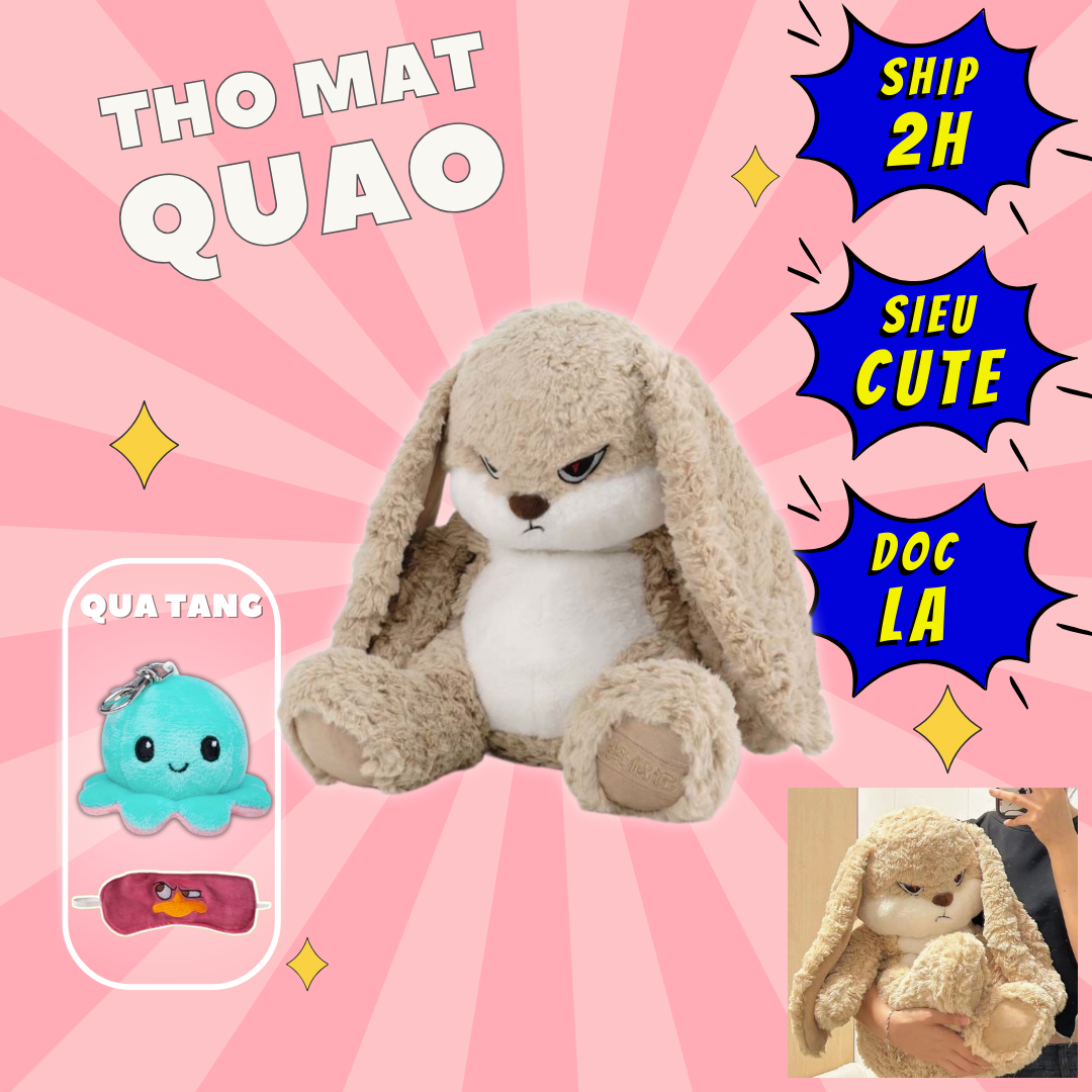 Thú nhồi bông thỏ mặt quạo - Size 25cm đến 65cm - Quà tặng gấu bông thỏ giận dữ đáng yêu - Gối ôm mềm mịn cho bé