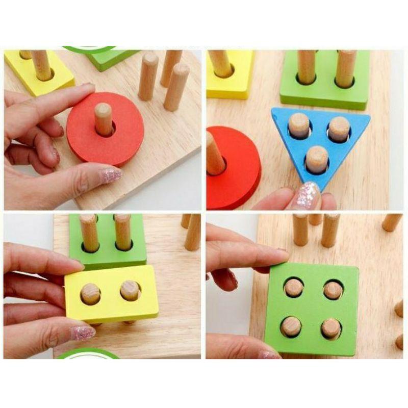 Đồ chơi Montessori cho bé thả khối bằng gỗ