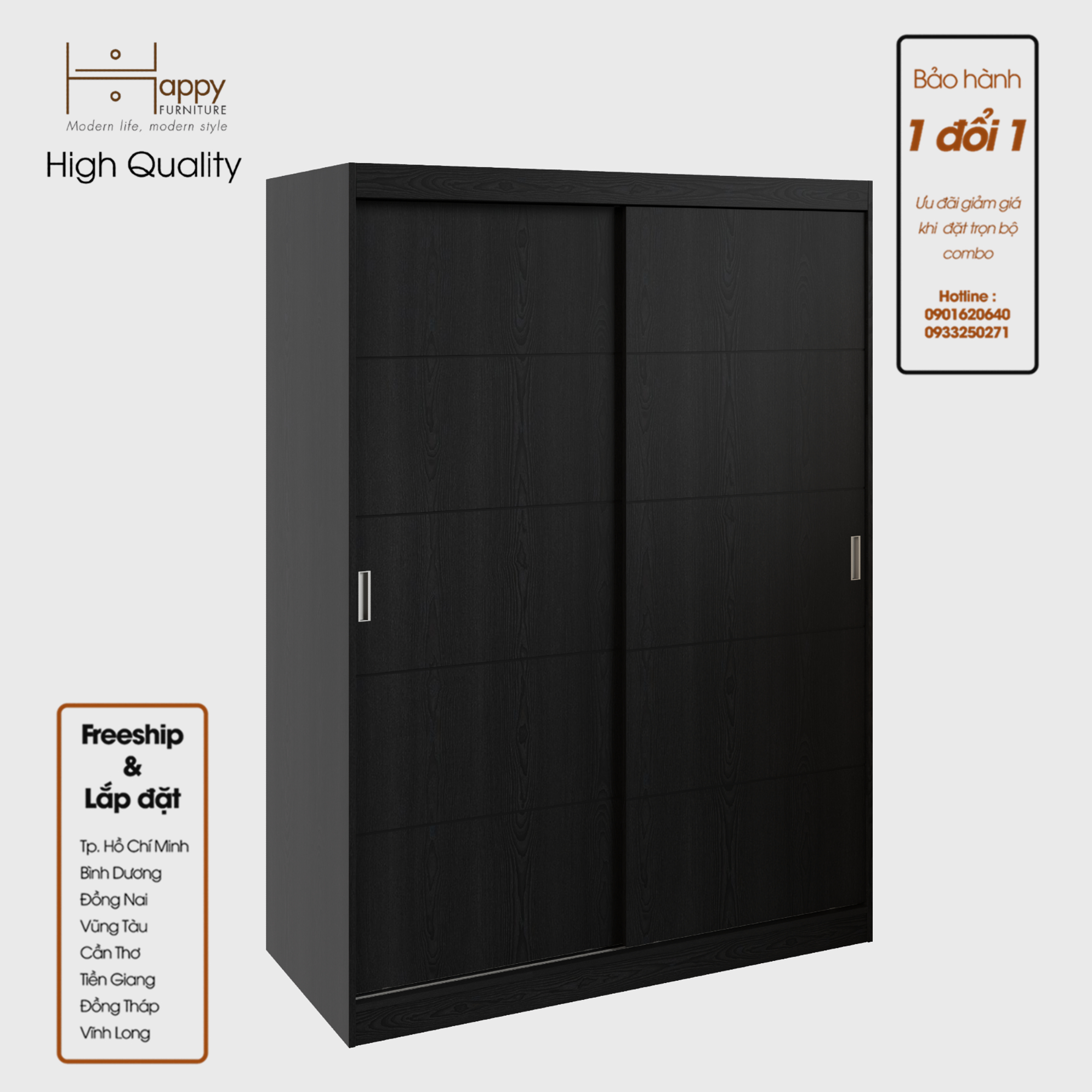 RUNI, Tủ treo quần áo - 1m5 x 2m, 150cm x 60cm x 203cm , TCL_004