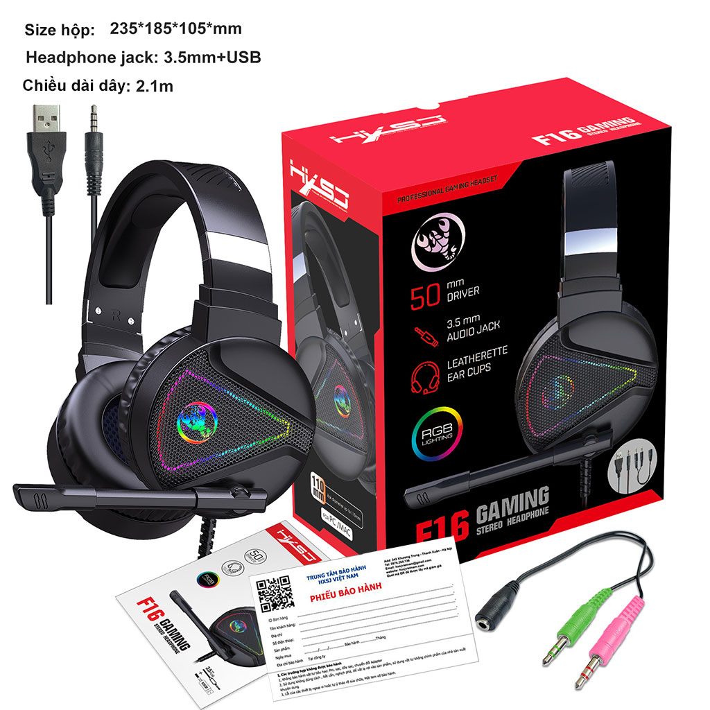 Tai nghe chụp tai Gaming tích hợp Mix HXSJ F16 RGB âm thanh 3D Bass cực đã chuyên dùng nghe nhạc, chơi game - Hàng chính hãng