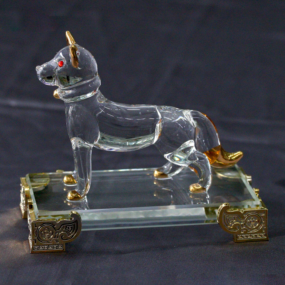 Bộ 12 Con giáp Thủy tinh Si vàng - Tượng Chó