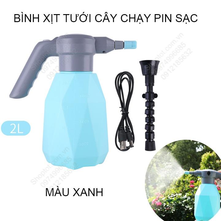 Bình xịt tưới cây dùng pin sạc, với nhiều chế độ phun, có kèm đầu nối dài, bình 2 lit