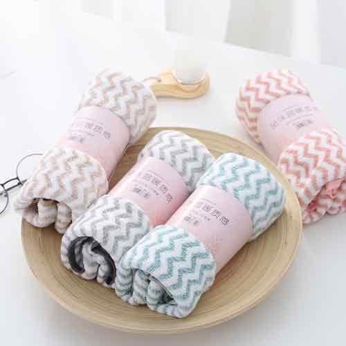 Khăn Mặt Lông Cừu Họa Tiết Kẻ Sọc, Khăn Gội Đầu Xuất Hàn Nhiều Màu AT0690