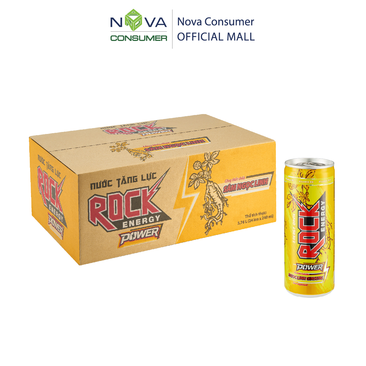 [Thùng 24 lon] Nước tăng lực Rock Energy Power chứa Sâm Ngọc Linh  (240ml x 24 lon)