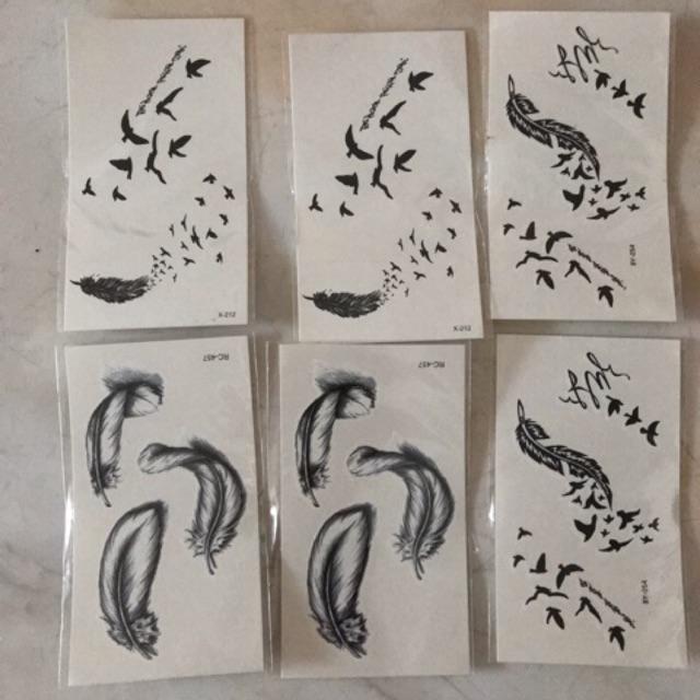 Combo 6 tấm hình xăm dán lông vũ én bay 10x6cm