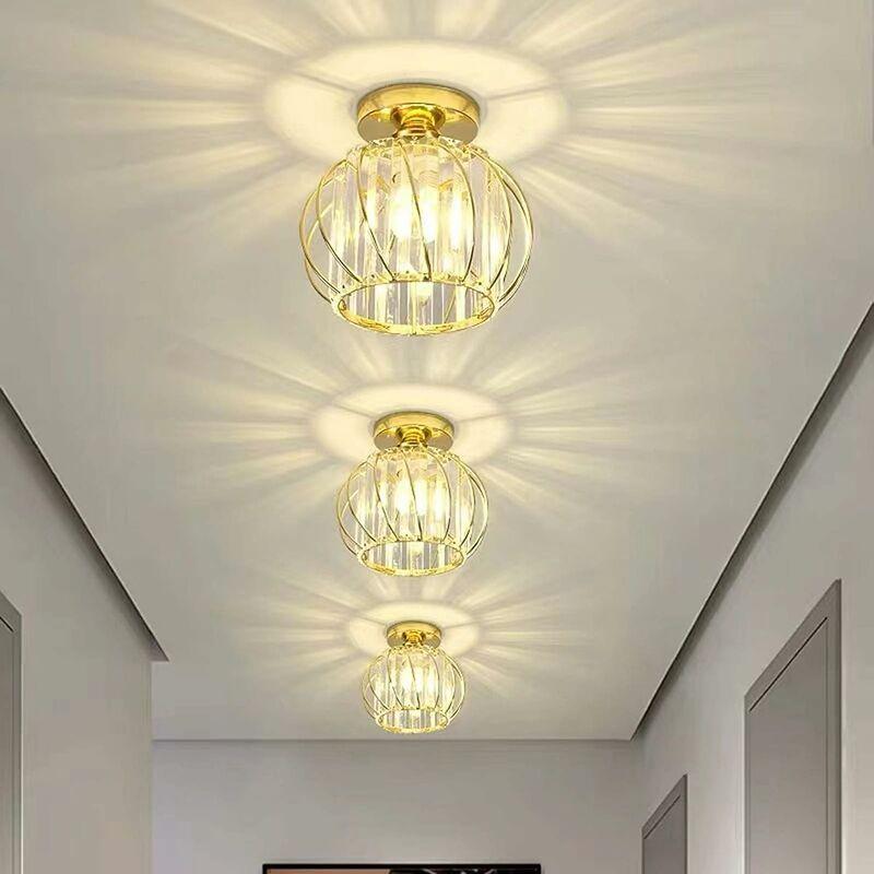 Hình ảnh Ánh sáng trần hiện đại trong tinh thể vàng - Đèn trần tròn pha lê LED pha lê E27 với đèn chao đèn kim loại cho nhà bếp, phòng khách, trần pha lê phòng ngủ [Lớp năng lượng A ++]
