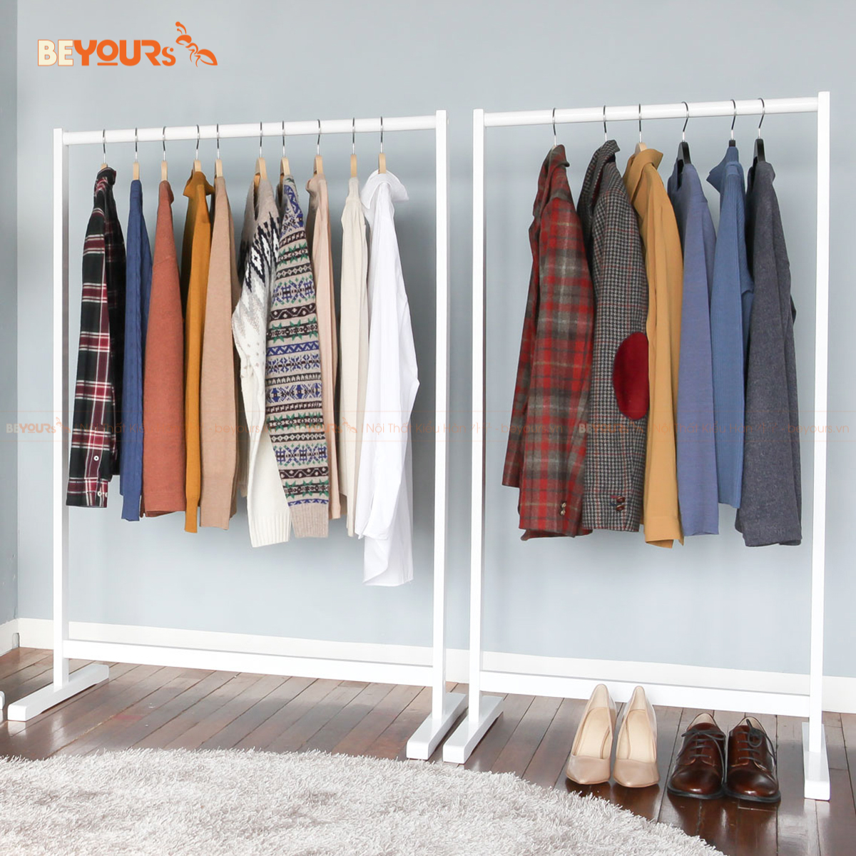 Giá Treo Quần Áo Gỗ BEYOURs - Kệ Gỗ Cây Sào Treo Single Hanger Size L Lắp Ráp Dễ Dàng - Nội Thất Phòng Ngủ - Trắng