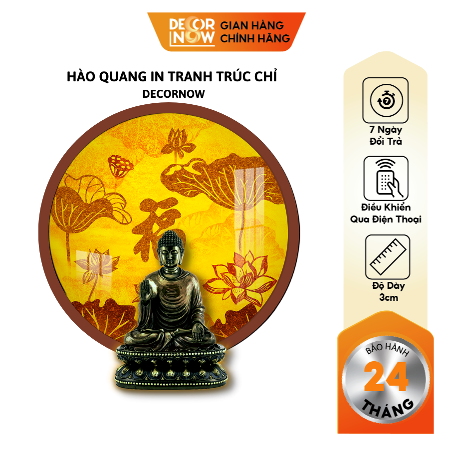 Đèn Hào Quang Phật In Tranh Trúc Chỉ DECORNOW 30,40 cm, Trang Trí Ban Thờ, Hào Quang Trúc Chỉ HÌNH CHỮ DCN-TC11