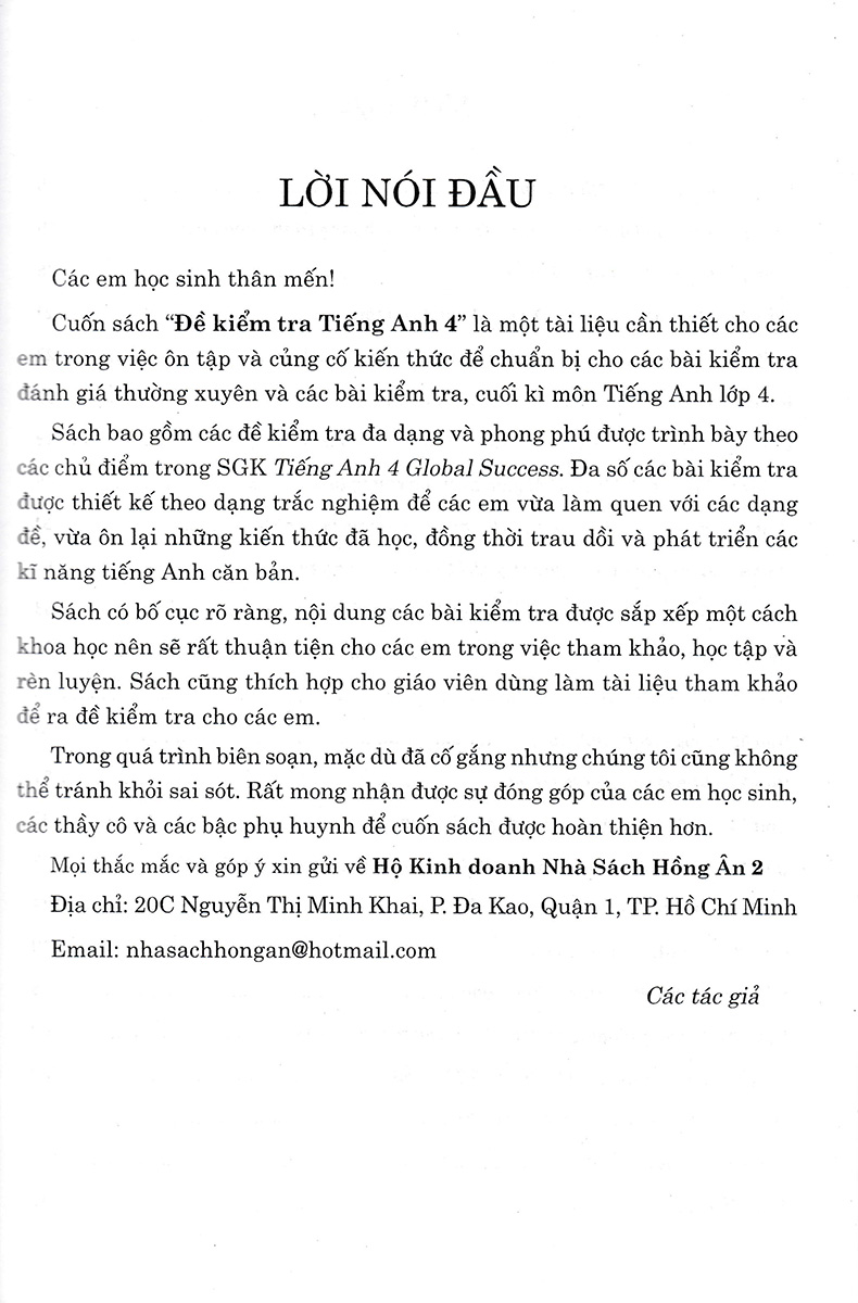 Đề Kiểm Tra Tiếng Anh 4 - Có Đáp Án _HA