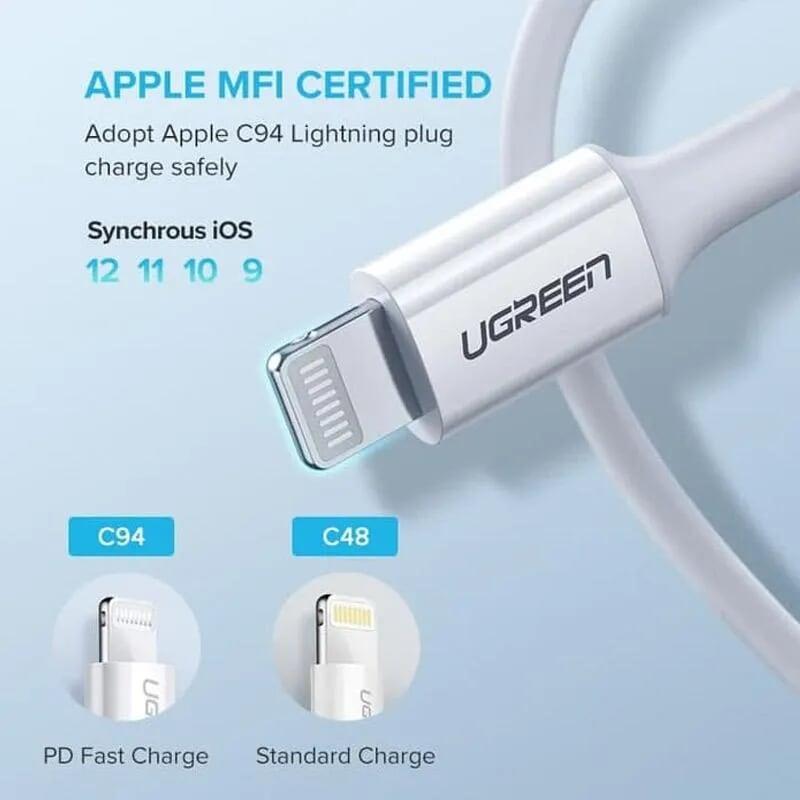 Ugreen UG60748US171TK 1.5m cáp usb type c ra apple lightning màu trắng - HÀNG CHÍNH HÃNG