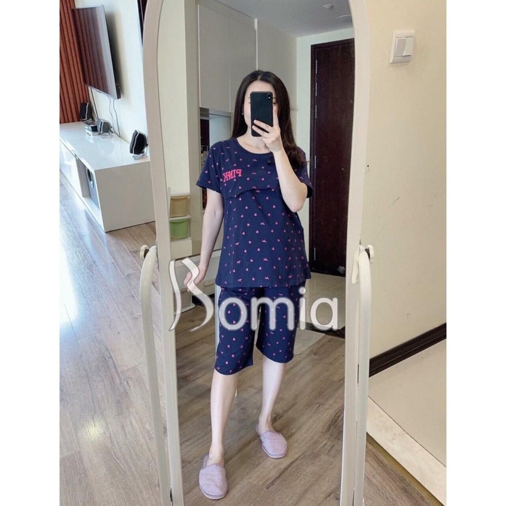 Bộ bầu và sau sinh cộc tay có lật ngực cho bé ti, lửng cotton A009