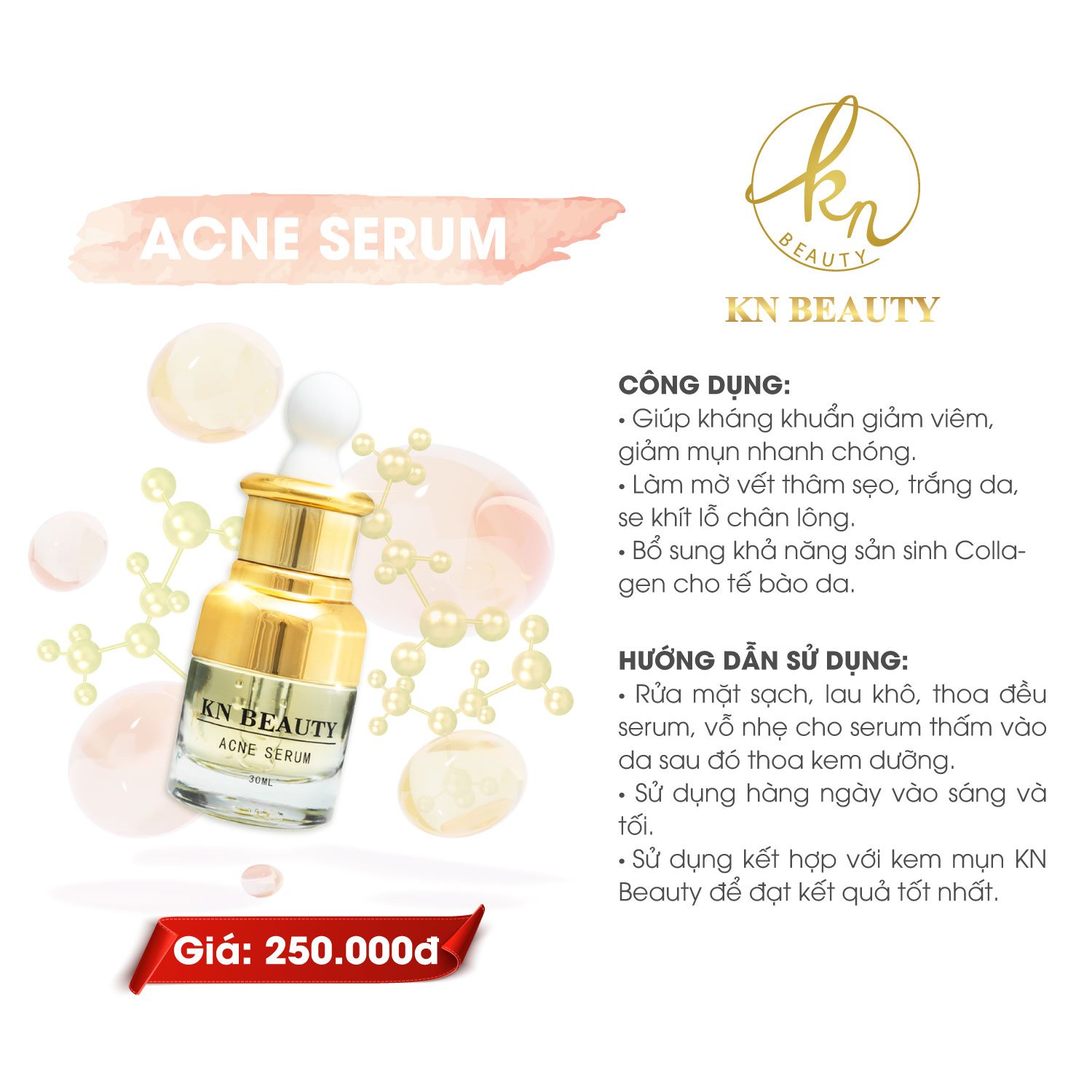 Bộ 4 bước chăm sóc da Trắng sáng Ngừa mụn KN Beauty chuyên sâu: Kem dưỡng 15g + Serum 30ml+ Sữa rửa mặt 100g+ Tẩy tế bào chết 120ml (Tặng kem body bơ))