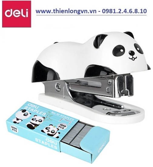 Dập Ghim Mini Hình Panda Deli, 12 Trang Kèm 1000 Chiếc Ghim - 1 Cái E0453