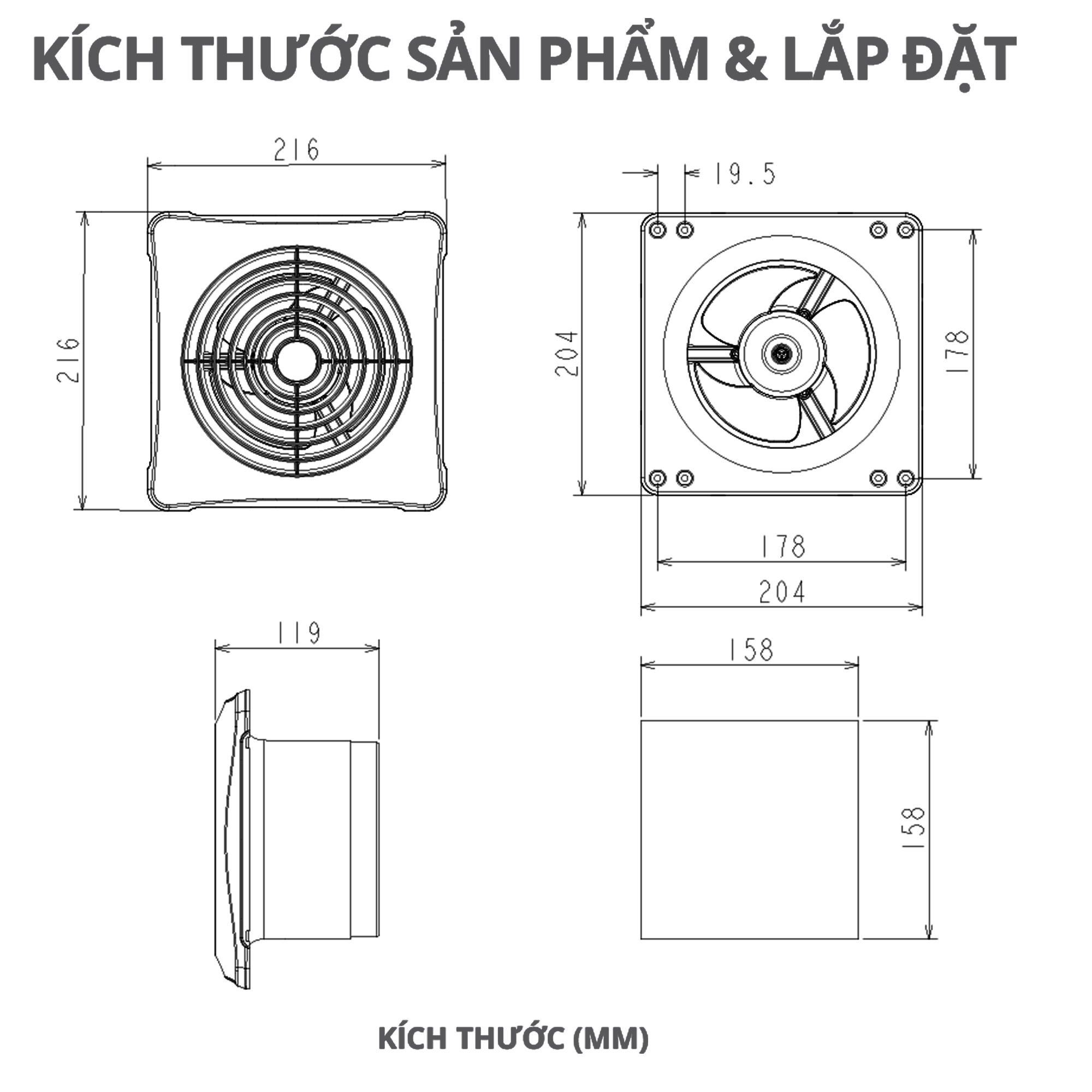 Quạt Hút Thông Gió Âm Trần WHIFA VDB-15CK 5 Inch Màu Trắng - Hàng Nhập Khẩu