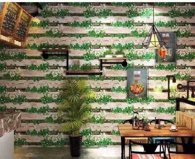 .10m giấy dán tường có sẵn keo khổ 45cm. Mẫu gỗ và dây leo dâu xanh. Xả rẻ