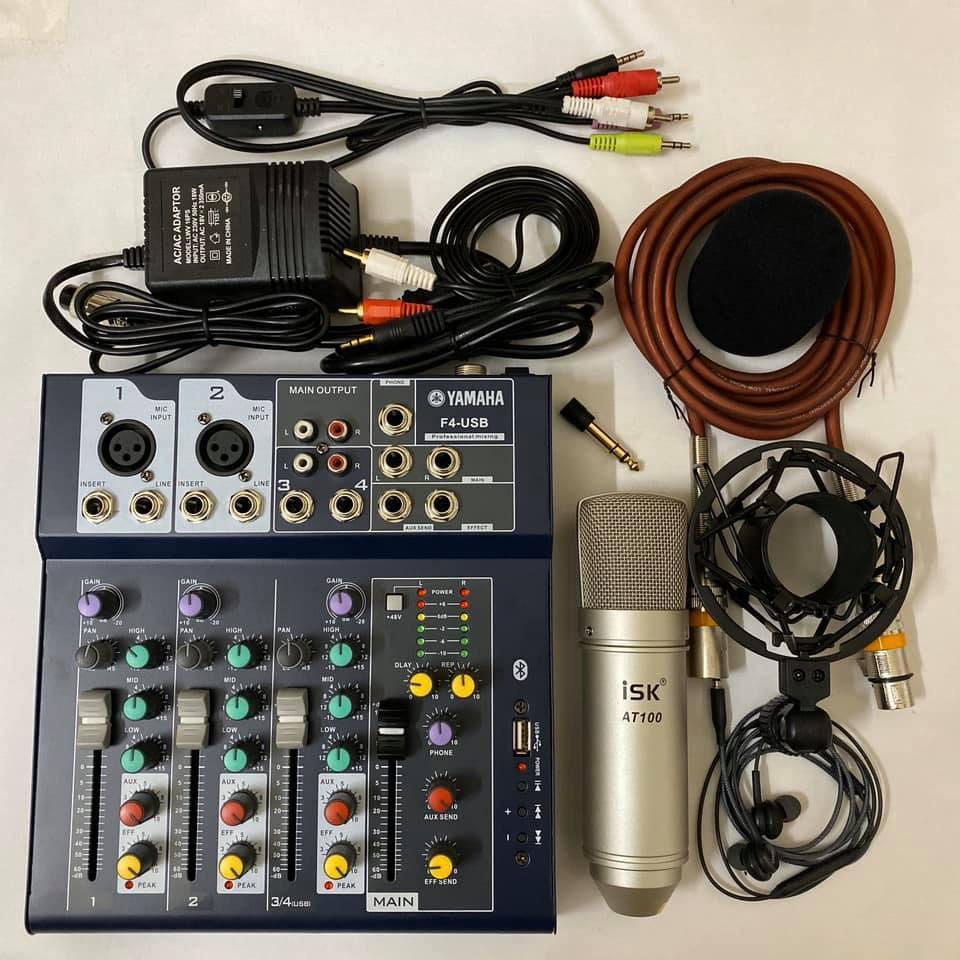 Combo Míc THU ÂM Livestream karaoke Mic ISK AT100 MIXER YAMAHA F4 USB Bluetooth chính hãng Tặng tai nghe chụp