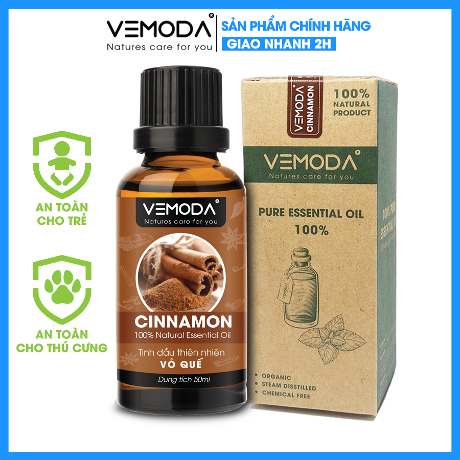 Tinh dầu Vỏ quế cao cấp 50ML Cinnamon. Tinh dầu xông phòng Vemoda giúp khử mùi, thư giãn, cải thiện giấc ngủ, trị cảm lạnh, giảm đau nhức, giảm mỡ bụng hiệu quả