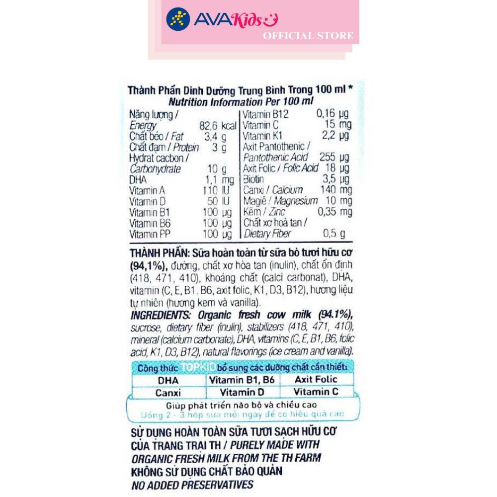 Thùng 48 hộp sữa tươi tiệt trùng TH true MILK Top Kid Organic có đường hương kem vanilla tự nhiên 180 ml (từ 1 tuổi)