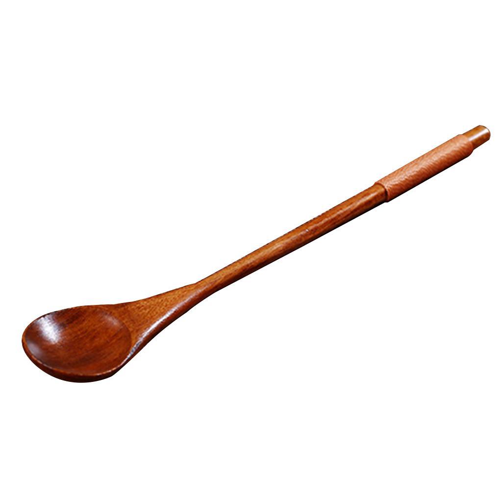 2-5pack Wooden Spoon Soup Ladle Dessert Ice Cream Tea Coffee Spoon F Dark Brown