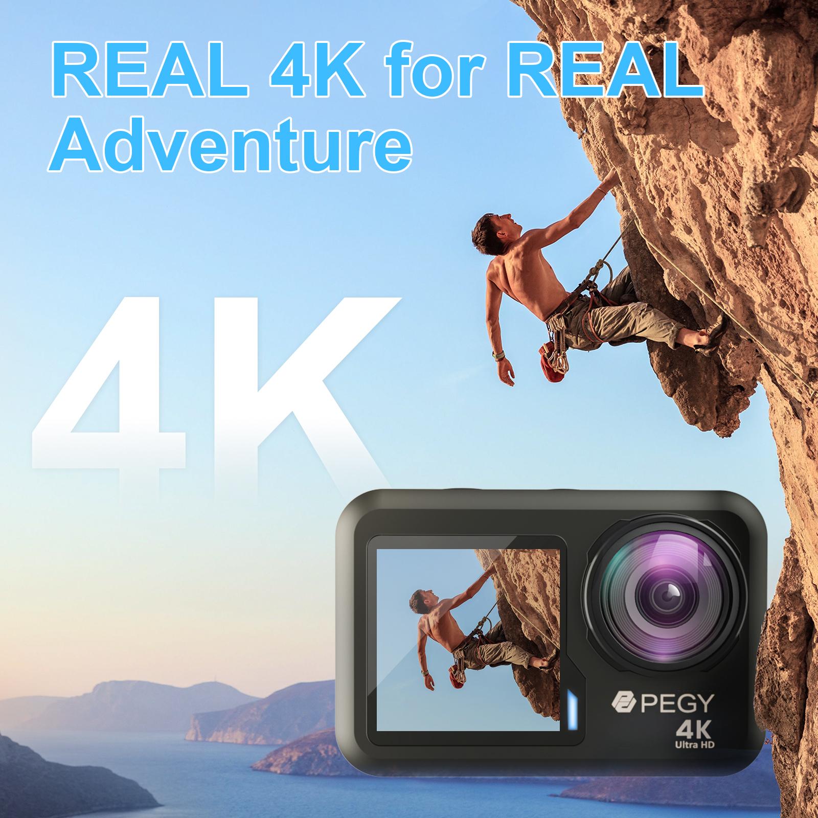 PEGY Dual Màn Hình 4K 60FPS Camera Hành Động Với EIS WiFi Camera Thể Thao Thân Mũ Bảo Hiểm Chống Thấm Nước Quay Video Thẻ Nhớ 32GB