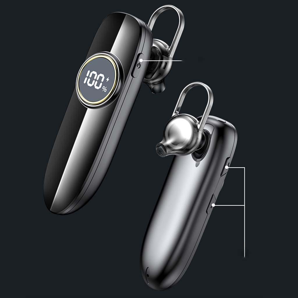 Bluetooth 5.2 Earphone IPX7 Waterproof 48H Call LED Battery Display Single-Ear Headset for Running Office Driving Business Handsfree
